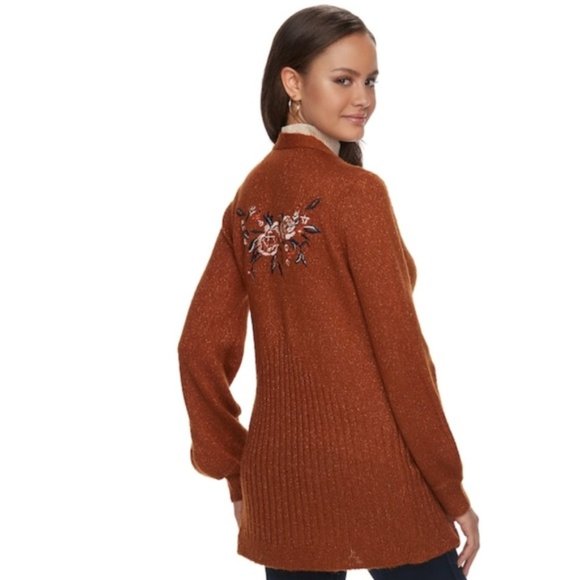 Mudd rust orange long open front cozy cardigan - Picture 3 of 10
